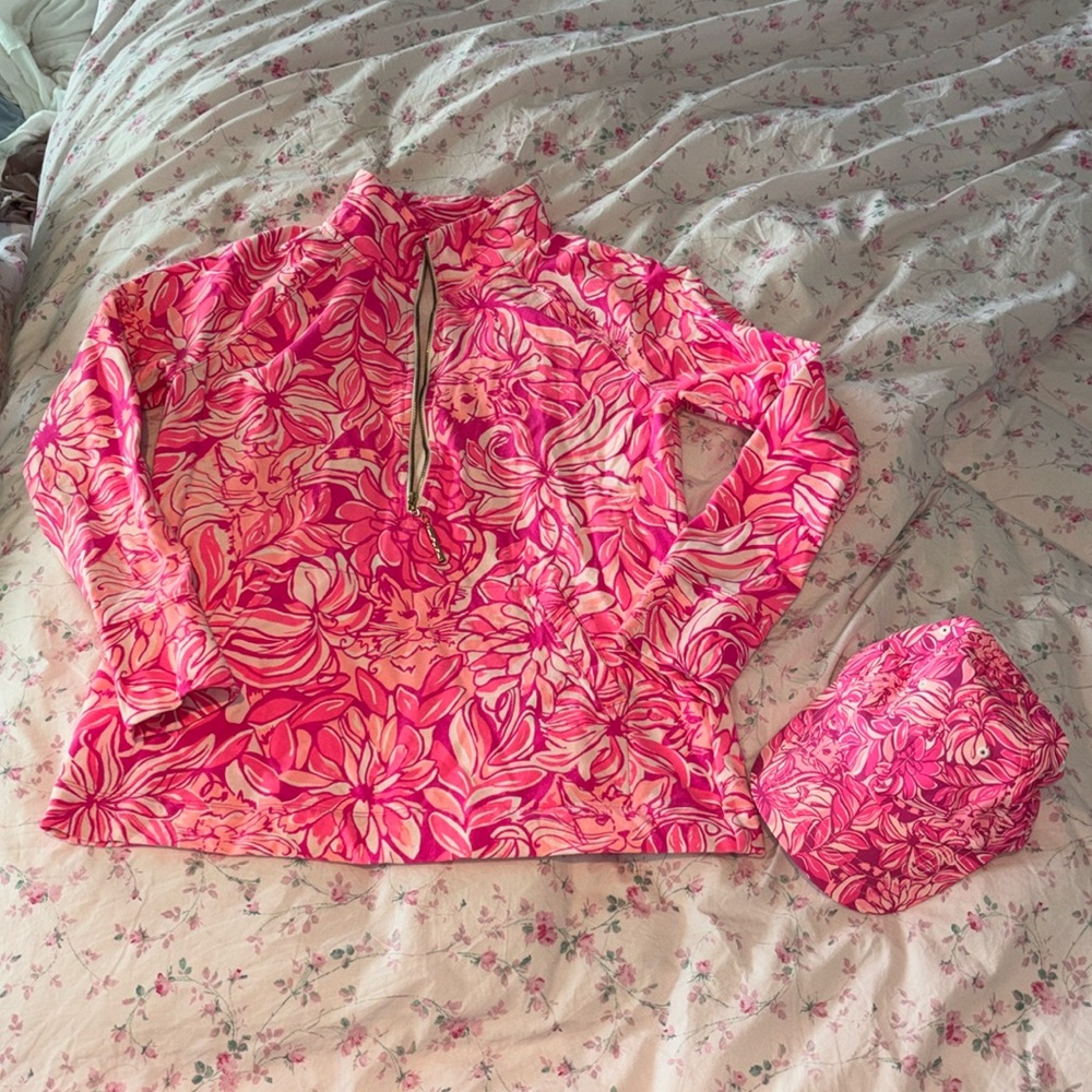 Lilly Pulitzer Pink Floral Hat and Top Set